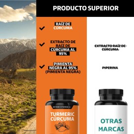 Turmeric Cúrcuma Extracto Raíz Estandarizada Pimienta Negra Curcumina Curcuminoides Suplemento Alimenticio Antioxidantes Golden Milk 150 Cápsulas