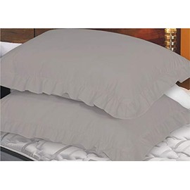 ZASH LONDON Ruffle Pillowcases Luxury Decorative Frilled Edge Oxford Pillow Cases Plain Dyed Poly Cotton Pillow Covers (Grey)