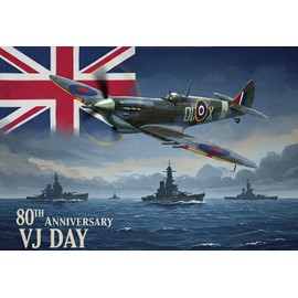 PACK OF 2 X 2025 VJ Day 80th Anniversary 3x5ft Flags Banner Decorations Memorabilia 80 Years Victory Japan, Patriotic Spitfire Decorations for Victory, Armed Forces Day RAF WW2 1945 Union Jack