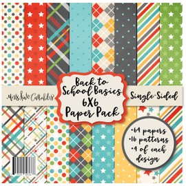 6X6 Pattern Paper Pack - Back to School Basics - Card Making Scrapbook Specialty Paper Single-Sided 6"x6" Collection Includes 64 Sheets - by Miss Kate Cuttables