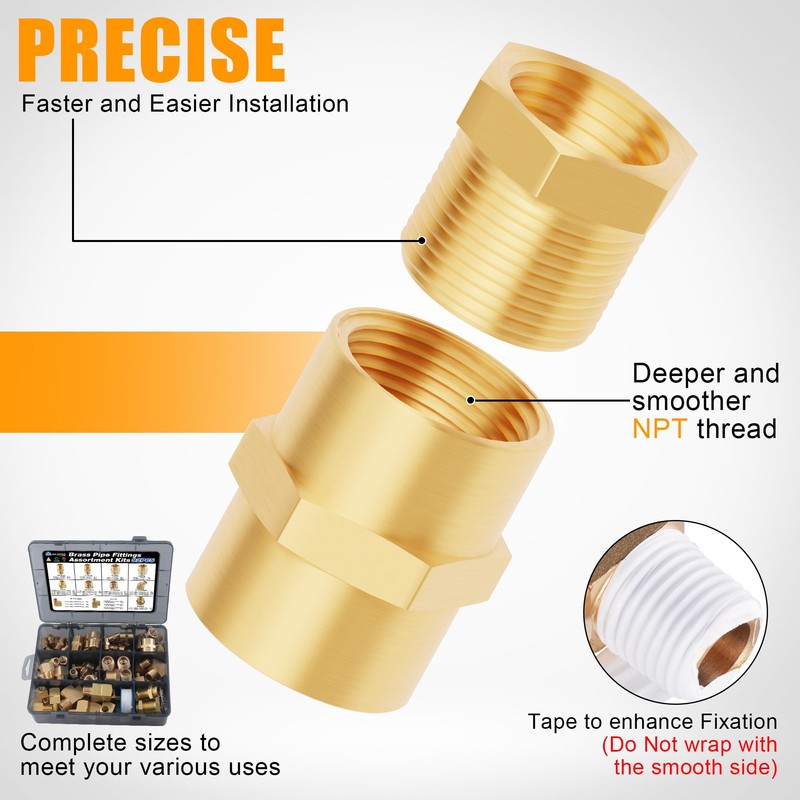 Ailbiuko 92PCS Brass Pipe Fittings Assortment Kit NPT Adapter,Hex Nipple,Reducer