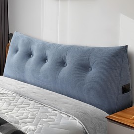 Huatean Home Headboard Pillow Queen, Backrest Triangular Wedge Pillow Headboard Queen, Large Cushion Headboard Wedge Pillows for Sitting in Bed, Daybed Bolster Pillow Headboard for Back Support, Blue