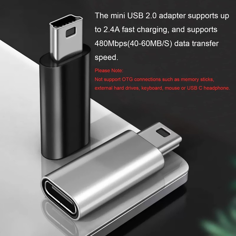 USB C to Mini USB Adapter 2 Pack Type C