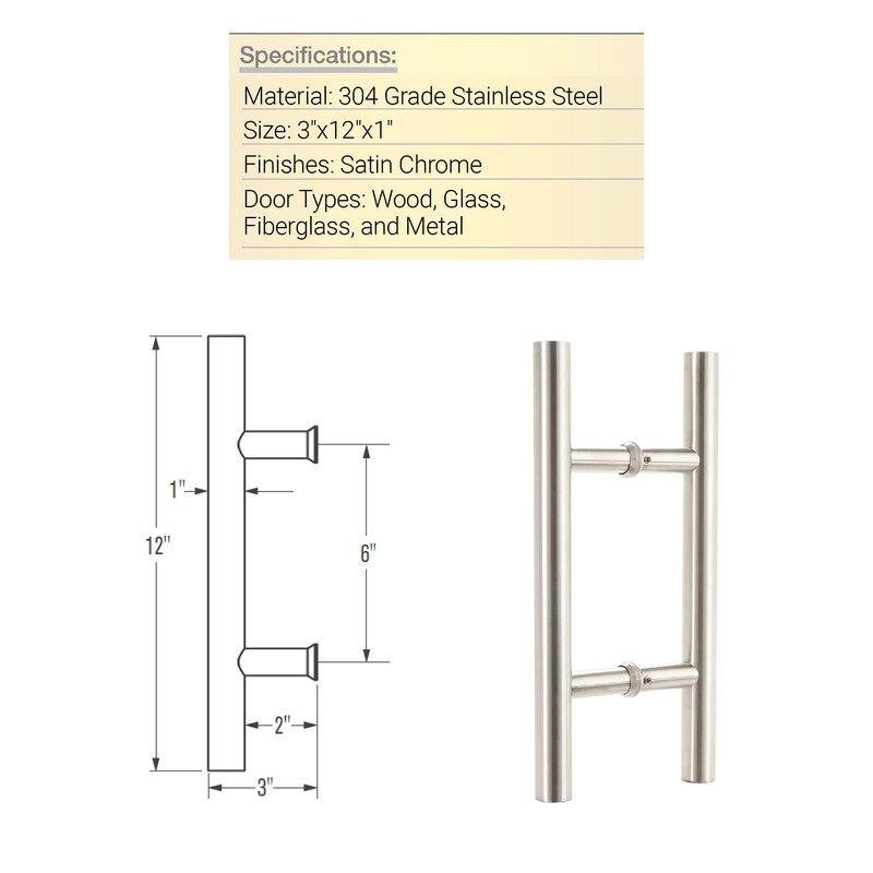 BRINKS Commercial - 12" 'H' Style Pull Door Handle, Satin