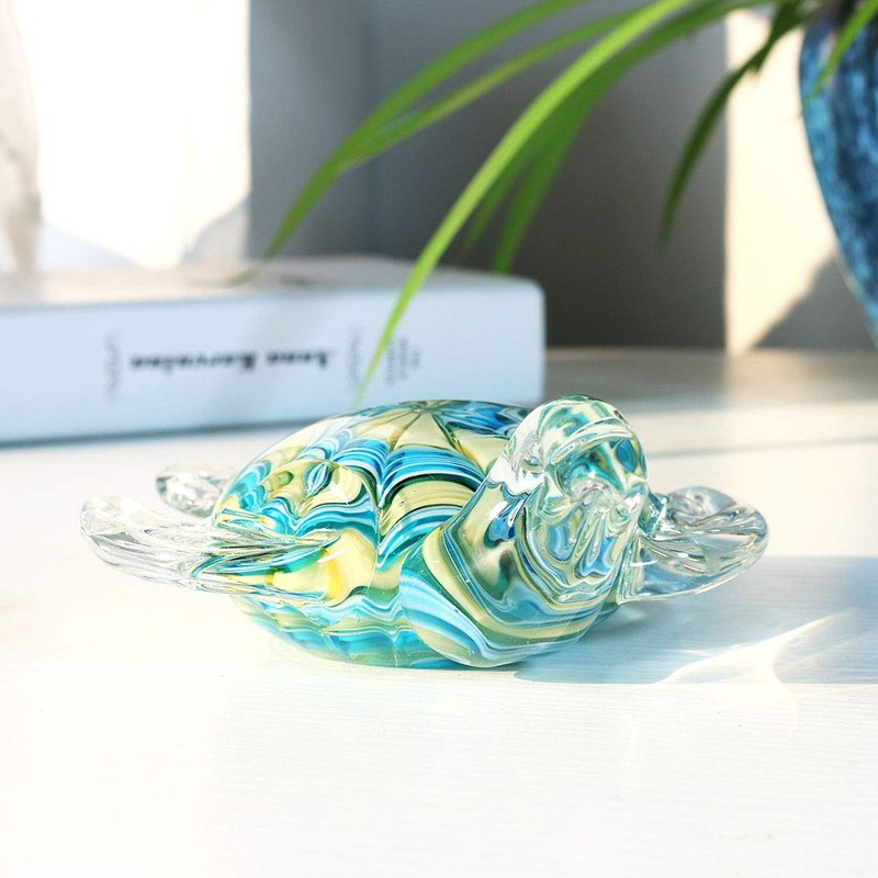 Qf Hangmade Glass Figurine Blown Sea Turtle, Glass Sculpture, Home