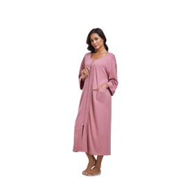 COLORFULLEAF 100% Cotton Zipper Robes for Women 3/4 Sleeve Bathrobe Lightweight with Pockets Loungewear(Dusty Rose,2XL)