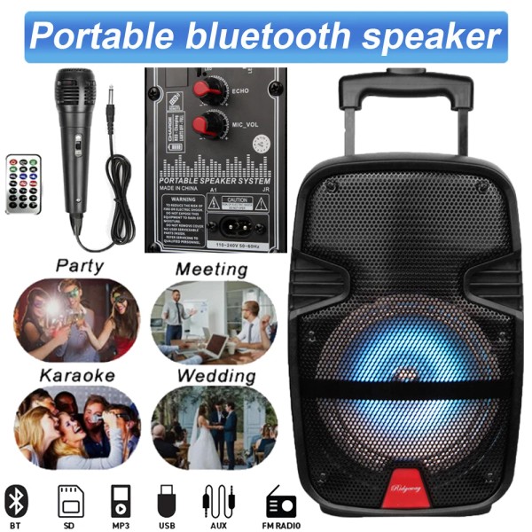 Universal Portable 8" 4400Watt Bluetooth FM Speaker Sound System Party