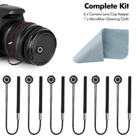 Lunhoo 6Pcs Lens Cap Keeper, Camera Lens Cap Leash with Cleaning Cloth, Lens Cap Tether for Universal DSLR SLR Evil Mirrorless Cameras and Camcorders