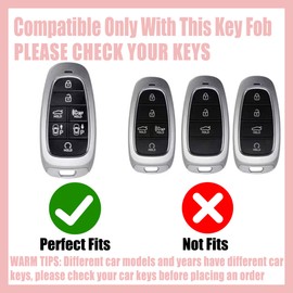 Rayslesan Sparkly Key Fob Cover with Cherry Keychain, Bling TPU Smart Key Case for Women, Compatible with Hyundai Sonata Santa Fe Tucson Nexo 2019-2021 Palisade 2023-2024 (7-Button, Gold White)