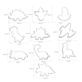 10PCS Dinosaur Cookie Cutter Large New Baking Mold Set, Tyrannosaurus T-Rex Dinosaur Footprint Head Triceratop Brontosaurs Pterodactyl Spinosaurus Shape for Kid Birthday Party Sandwich Pancake Cracker