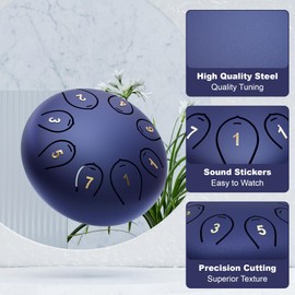 Steel Tongue Drum 6 Inch 8 Notes, Tongue Drum C major, Hang Drum Instrument, Handpan Drum for Kids, Ethereal Drum for Rain Meditation Yoga Musical Education, Deep Blue