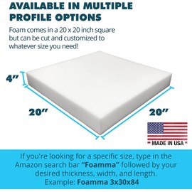 Foamma 1-Pack 4" x 20" x 20", High Density Upholstery Foam (1.8 lbs), Square Foam Padding for Dining Chair and Wheelchair Seat Couch Cushion Replacement