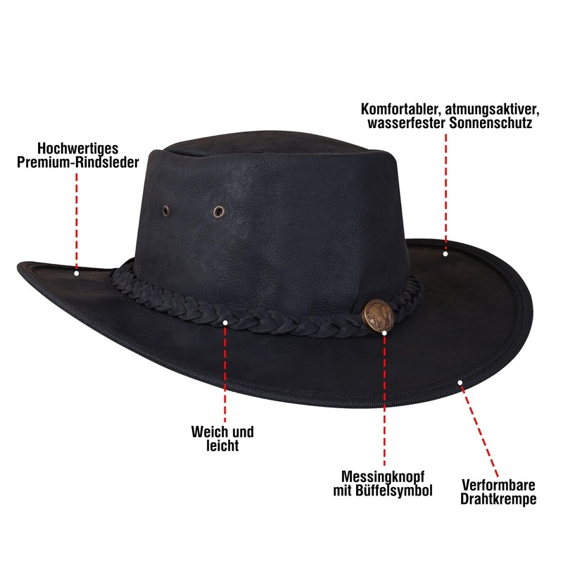 URBAN 5884 Genuine Leather Cowboy Hat, Western Cowboy Hat Made