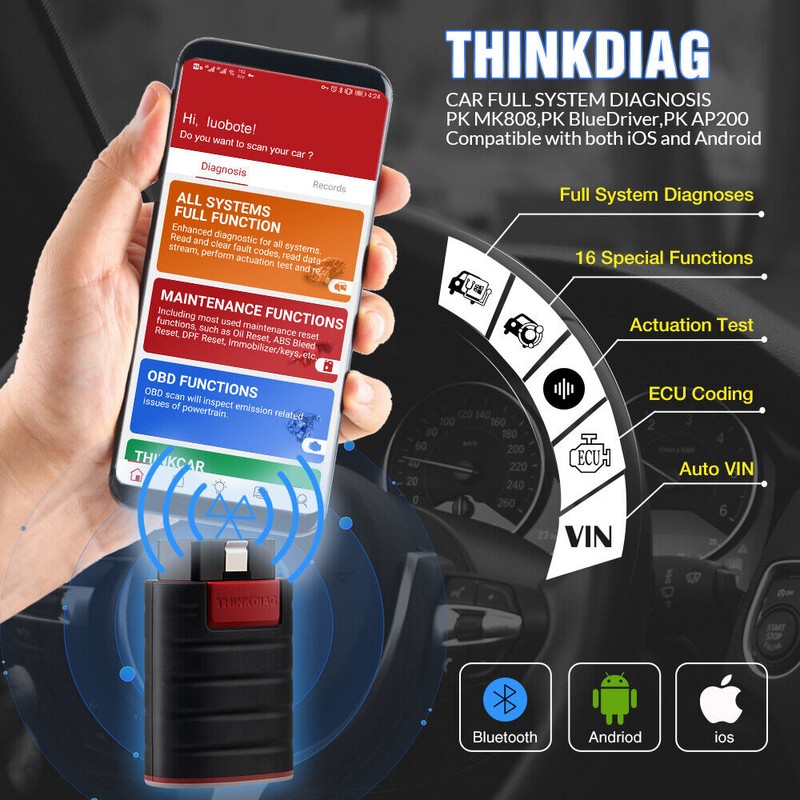 THINKCAR Thinkdiag Car OBD2 Scanner Bidirectional Diagnostic Tool ECU Coding