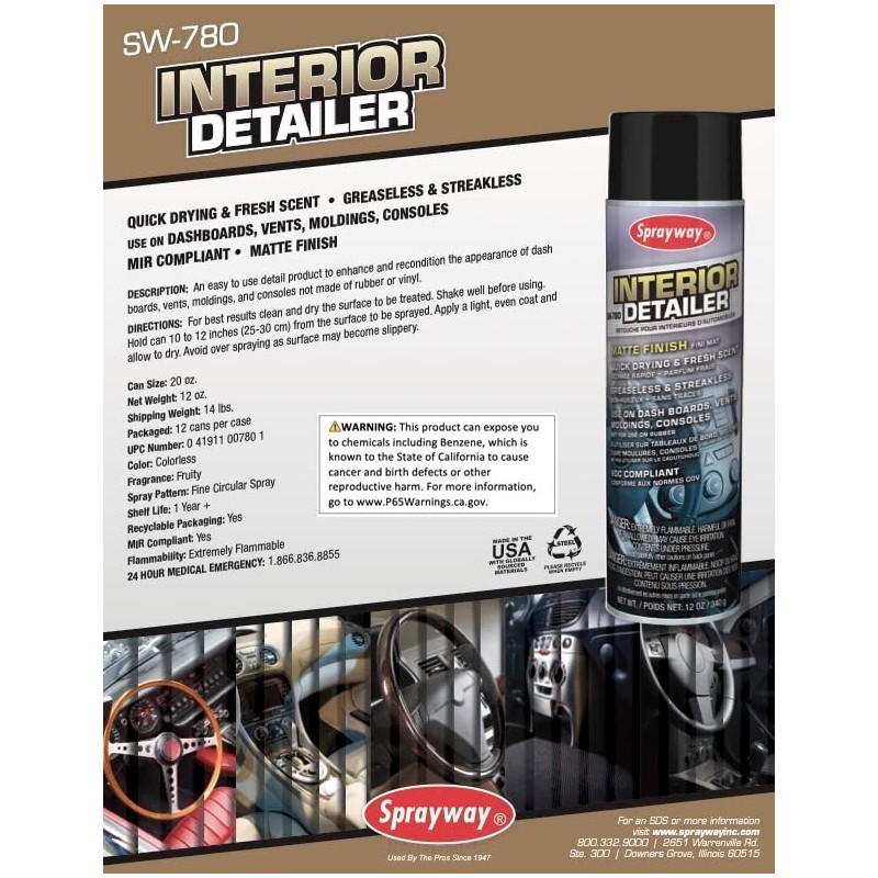 Sprayway SW780 Interior Detailer, 12 oz