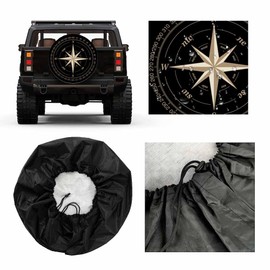 MIYASANG Compass Rose Spare Tire Cover Wind Marine Star Black Nautical Earth World Adventure Ship Weatherproof Universal Wheel Protectors Camper Tire Covers for Trailer Rv Travel(17 inch)