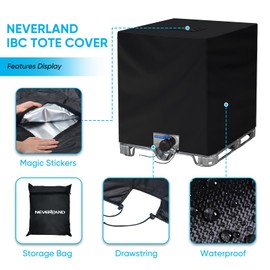 IBC Tank Cover 1000L NEVERLAND IBC Container Cover Tarpaulin for Water Tank IBC Container Cover Water Tank Dustproof Anti-UV Protective Cover 120 x 100 x 116 cm Black