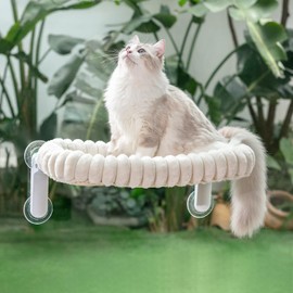 Sunhoo Cat Window Perch Bed Foldable Kitty Windowsill Hammock Shelf Seat Large Cats Suction Cup Indoor Kitten Window Sill Lounger with Soft Plush Cushion Machine Washable 21.26 * 11.8in (White, M)