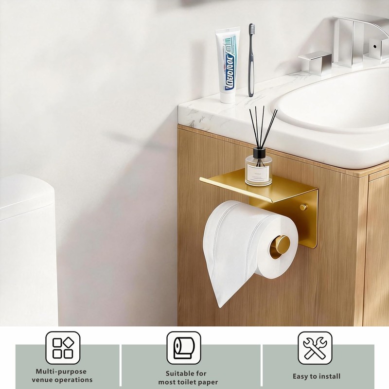 DIYZON Toilet Paper Holder with Shelf, Heavy-Duty Stainless Steel Bathroom