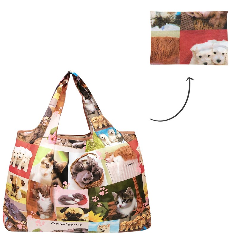 allydrew Large Foldable Tote Nylon Reusable Grocery Bag, Cats &