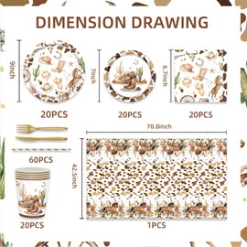 141Pcs Western Cowboy Birthday Party Decorations for 20 Guests - Wild West Party Supplies Plates and Napkins Cups Forks Cutlery Tablecloth Western Cowboy for Baby Shower Decorations