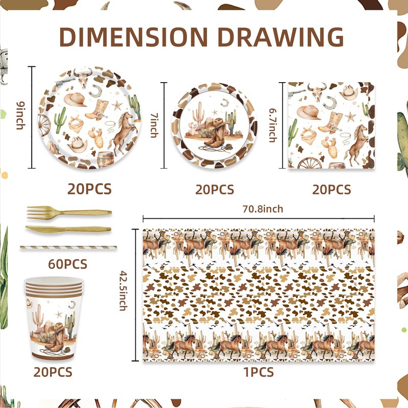 141Pcs Western Cowboy Birthday Party Decorations for 20 Guests -