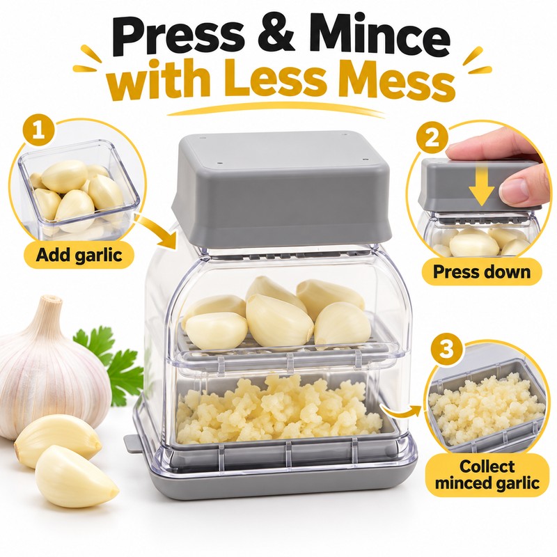 Manual Garlic Press & Slicer for Food Prep – Hand-Press