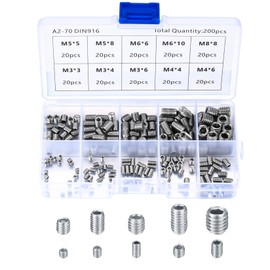 200 Pcs Grub Screws Set, M3/M4/M5/M6/M8 Cup Point Grub Screws, Stainless Steel Hex Head Allen Screws, Thread Hex Socket Cup Point Fasteners Screws Assortment Kits