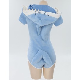 Mobbunny - Mameluco de tiburón para mujer, pijama de entrepierna, color azul, ropa de dormir con capucha, Azul, XL