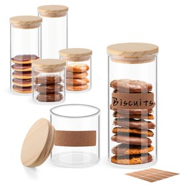 ULAB 3.5mm Thick Glass Food Container Set with Lid, 21.3 OZ &47.7 OZ Clear Storage Jar, 2 PCS of Each Size, Glass Airtight Canisters set for Cookie, Candy, Coffee Beans, USJ1007