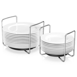 Plate Organizer for Kitchen Counter Bamboo Dish Racks for Cabinet Plate Holder for Kitchen Drawer Storage 2 Pack Adjustable for 6.75" to 12.5" Stainless Steel 304 Portable (Black, 1 x Small & Large)