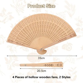 CHSZSH Pack of 4 Hollow Wooden Fans, Decorative Folding Fans, Classic Fans with Tassels, Suitable for Weddings and Performances
