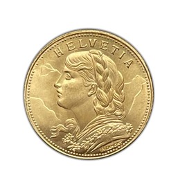 Replica of historic coin: Switzerland Federal State 1900 B Gold 20 Francs. Made of brass.