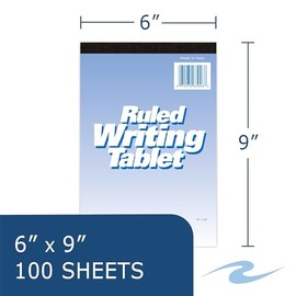 Roaring Spring Tableta de escritura de 6 x 9 pulgadas, 100 hojas de papel blanco # 15, rayas anchas, tablero trasero pesado, borde superior encuaderna