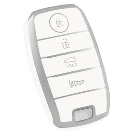 OFF WE GO for Kia Key Fob Cover, Soft TPU Protection Key Fob Case Compatible with Kia Optima Forte Koup NIRO Rio Sorento Soul Sportage Smart Remote Keyless Shell Accessories (Silver White)