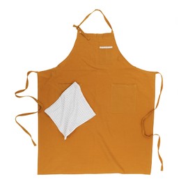 Pincy Soft Cotton Linen Apron - Retro Linen Art Apron, Adjustable Casual Apron with Towel, Great for Florist, Coffee House and Kitchen (Ginger)