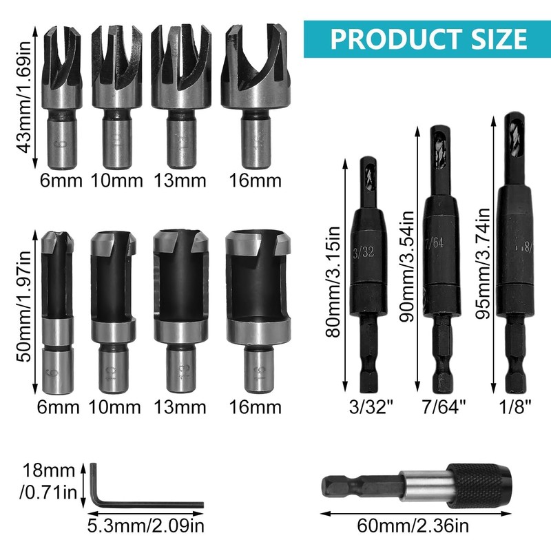 Self Centering Drill Bits 1/8 Inch, 3/32 Inch, 7/64 Inch,