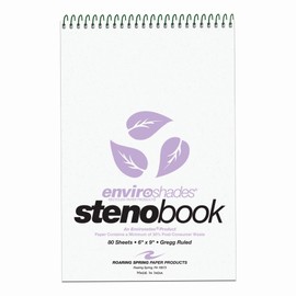 ROARING SPRING Enviroshades Colored Steno Books, 4 Pack of Memo Pads, Recycled Orchid Paper, 6" x 9", 80 Sheets, Gregg Ruled, Perforated, Wirebound, Heavy Chipboard Back