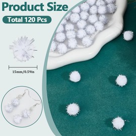SUNNYCLUE Pack of 120 Sparkling Pom Poms Glitter Balls Pompoms Bulk Pack 15 mm White Fibre Soft Fluffy Decoration Round Fluffy Tinsel Balls Glitter Pompoms for DIY Crafts Cat