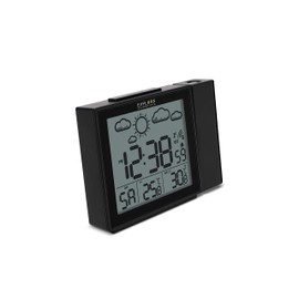 Explore Scientific Projection Radio Alarm Clock with Weather Forecast and Indoor and Outdoor Temperature, RPW3009CM3000, Black, Medium