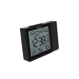 Explore Scientific Projection Radio Alarm Clock with Weather Forecast and Indoor and Outdoor Temperature, RPW3009CM3000, Black, Medium
