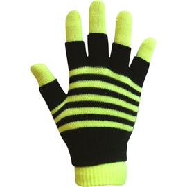 Boys & Girls Unisex Neon Stripes Magic 2 in 1 Winter Gloves with Fingerless Gloves (Neon Yellow)