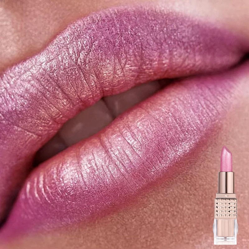 Shimmers Lipstick Pearl Pink Color Lip Stick, Glitter Metallic Bright