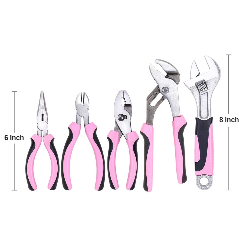 FASTPRO 5-Piece Pink Utility Pliers Set with Storage Bag, Includes