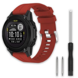 TopPerfekt Sport Bands Compatible With Garmin Descent G1 Solar Watch, Soft Silicone Adjustable Replacement Strap - Red