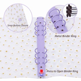 A5 Binder Cover 6-Ring PVC Floral A5 Planner Cover Notebook Binder Refillable Notebook Shell (6.7”x9.2”) for Round-Ring Planner Pages (Inner Paper Not Included)