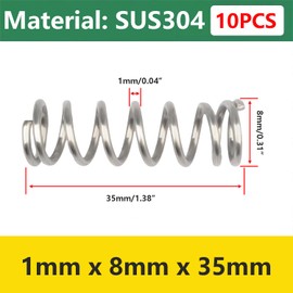 Qrity 10Pcs Coil Extended Compressed Spring, Compressed Springs, Stainless Steel Springs, Wire Diameter 1mm, 8mm OD, 35mm Free Length