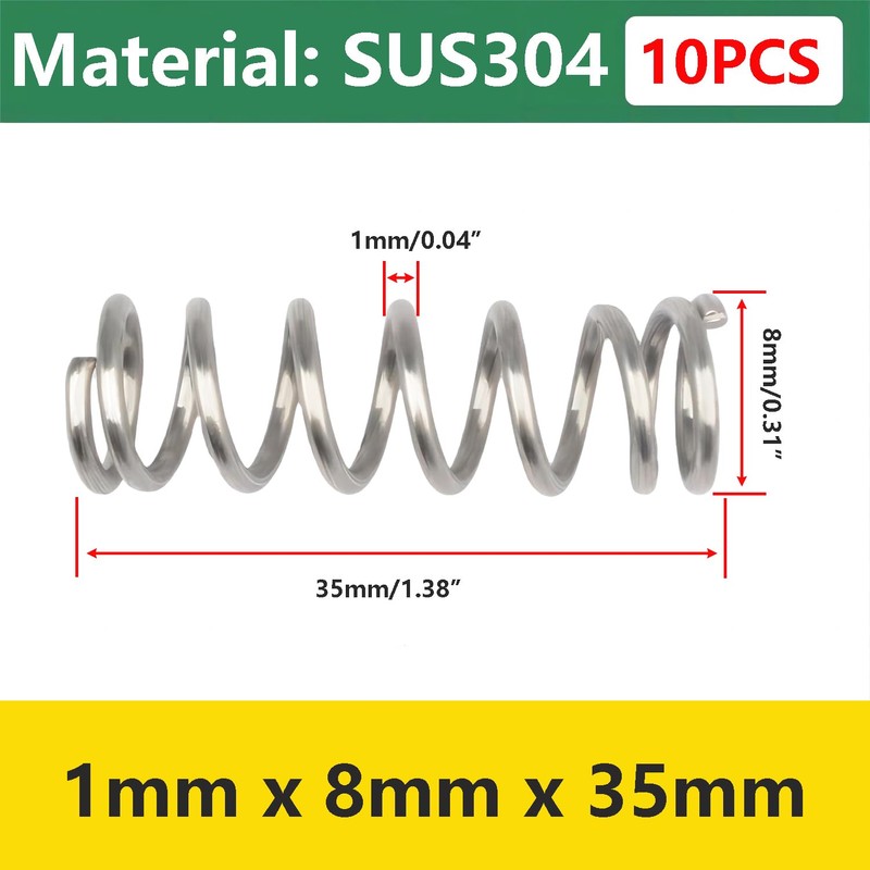 Qrity 10Pcs Coil Extended Compressed Spring, Compressed Springs, Stainless Steel