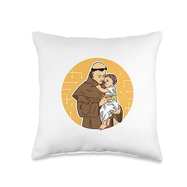 St Anthony of Padua Vintage Catholic Saint Infant Jesus Throw Pillow, 16x16, Multicolor