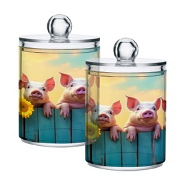 Zhirexin Sunflower Pig 2PC Airtight Transparent Plastic Storage Jar Food Storage Container Plastic for Food Herbs Tea etc with Storage Lid easy to use and clean With lid Easy To Use